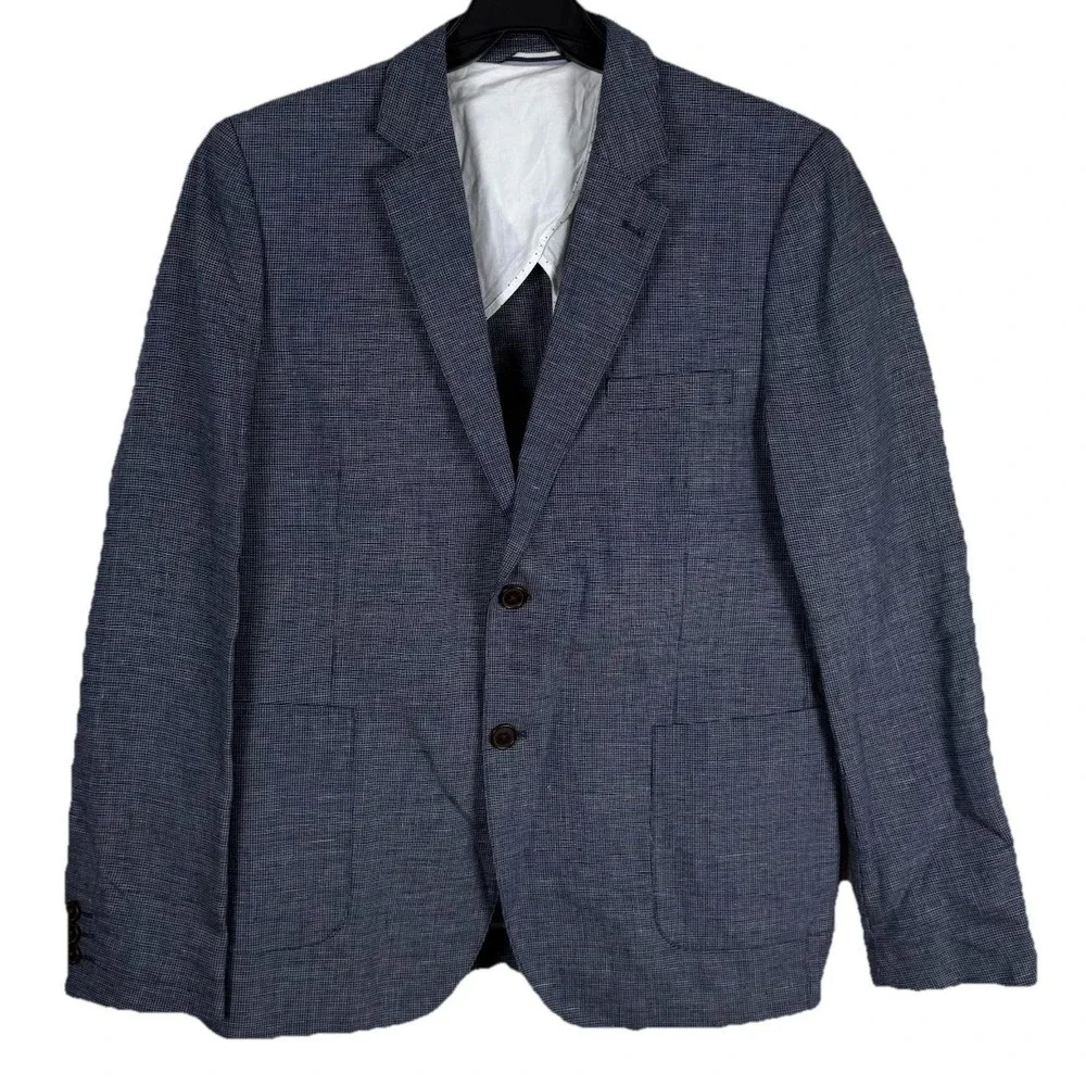 Frank and Oak Blazer Mens 44 Blue 100% Linen Laurier Fit Unstructured Sport Coat